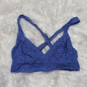 Aerie Cross Back Strappy Lace Bralette in Blue‎ Size Medium